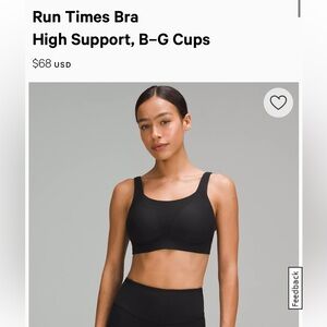 Like new Lululemon Run Times Bra, black, 36D
